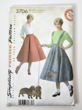 Simplicity 3706 | 1950s Poodle Skirt & Blouse Sewing Pattern | CUT | Size 16-22